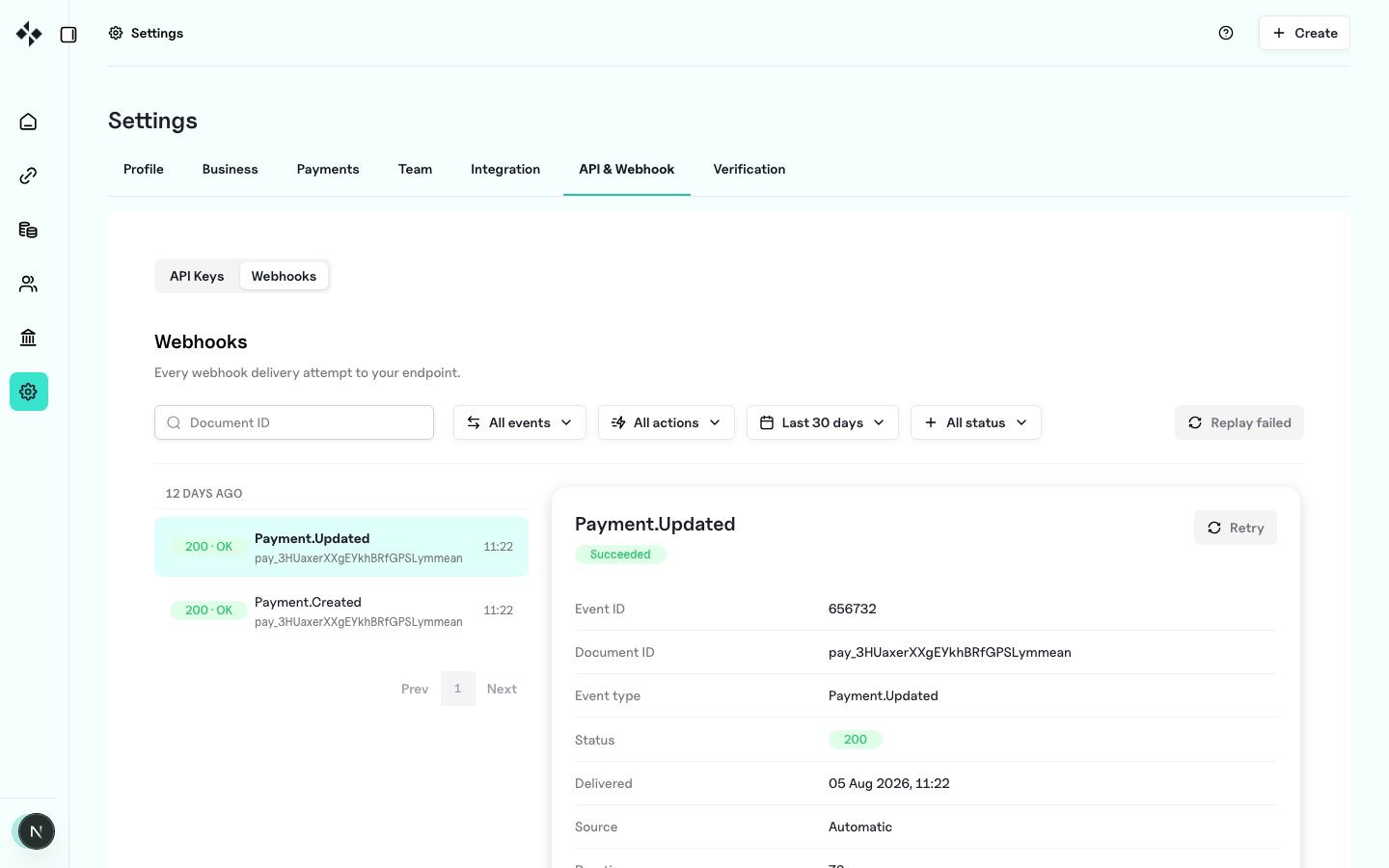 ZBX webhook event history