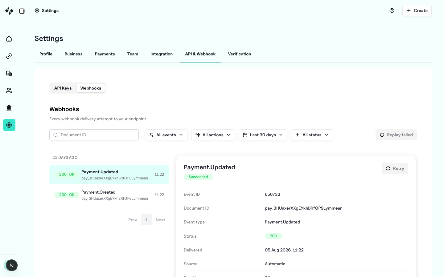ZBX webhook event history