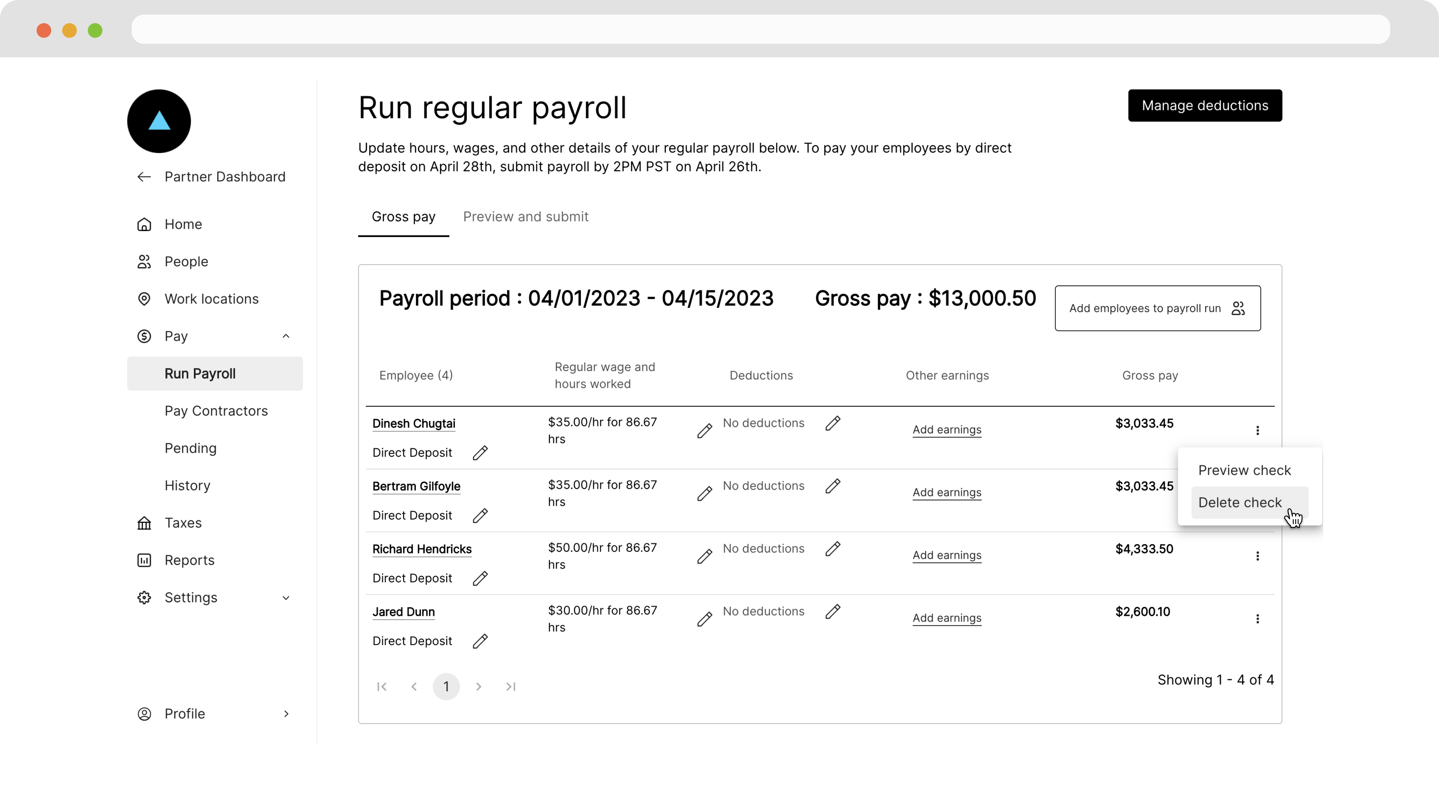 Remove employee from run