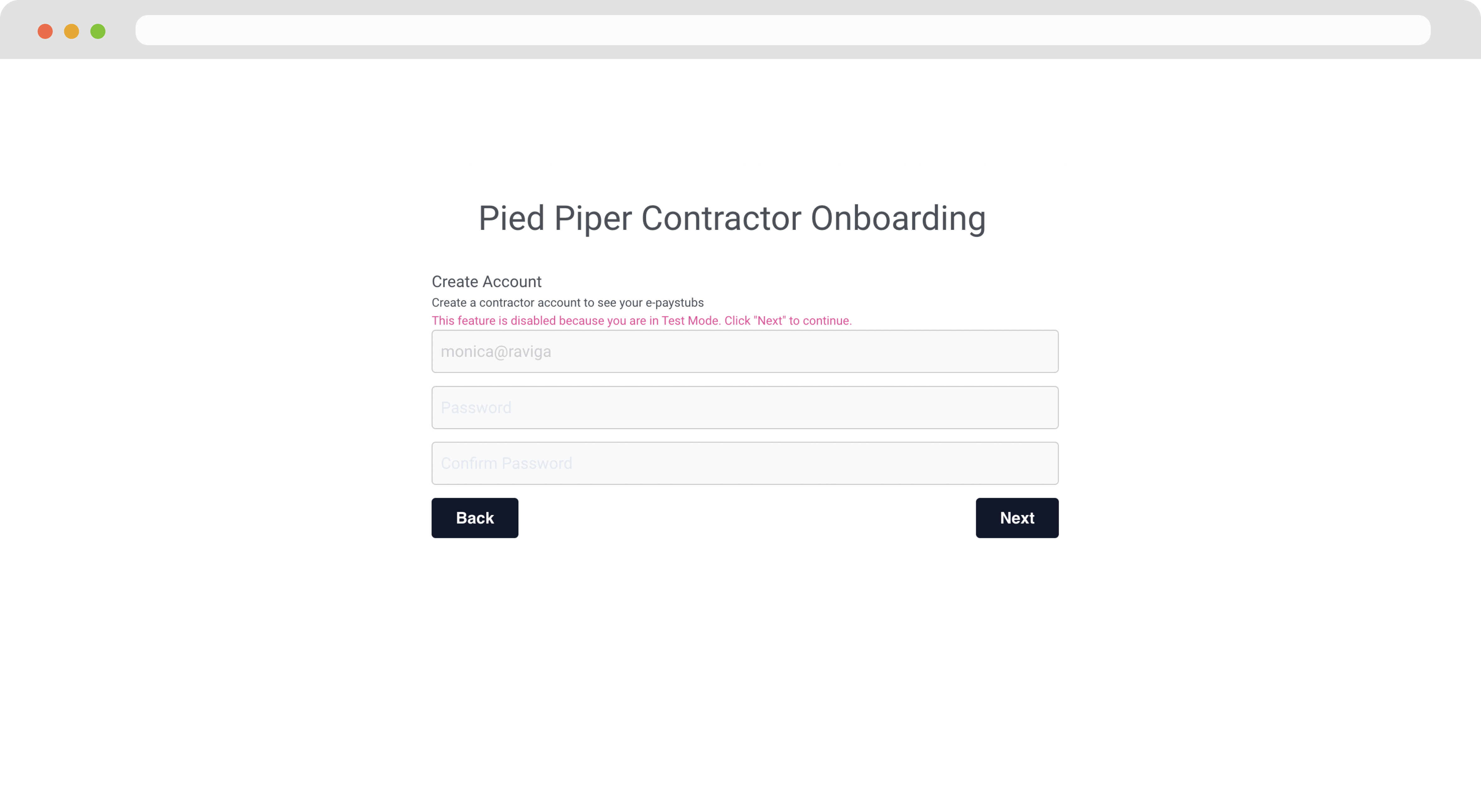 Contractor Onboarding Create Account