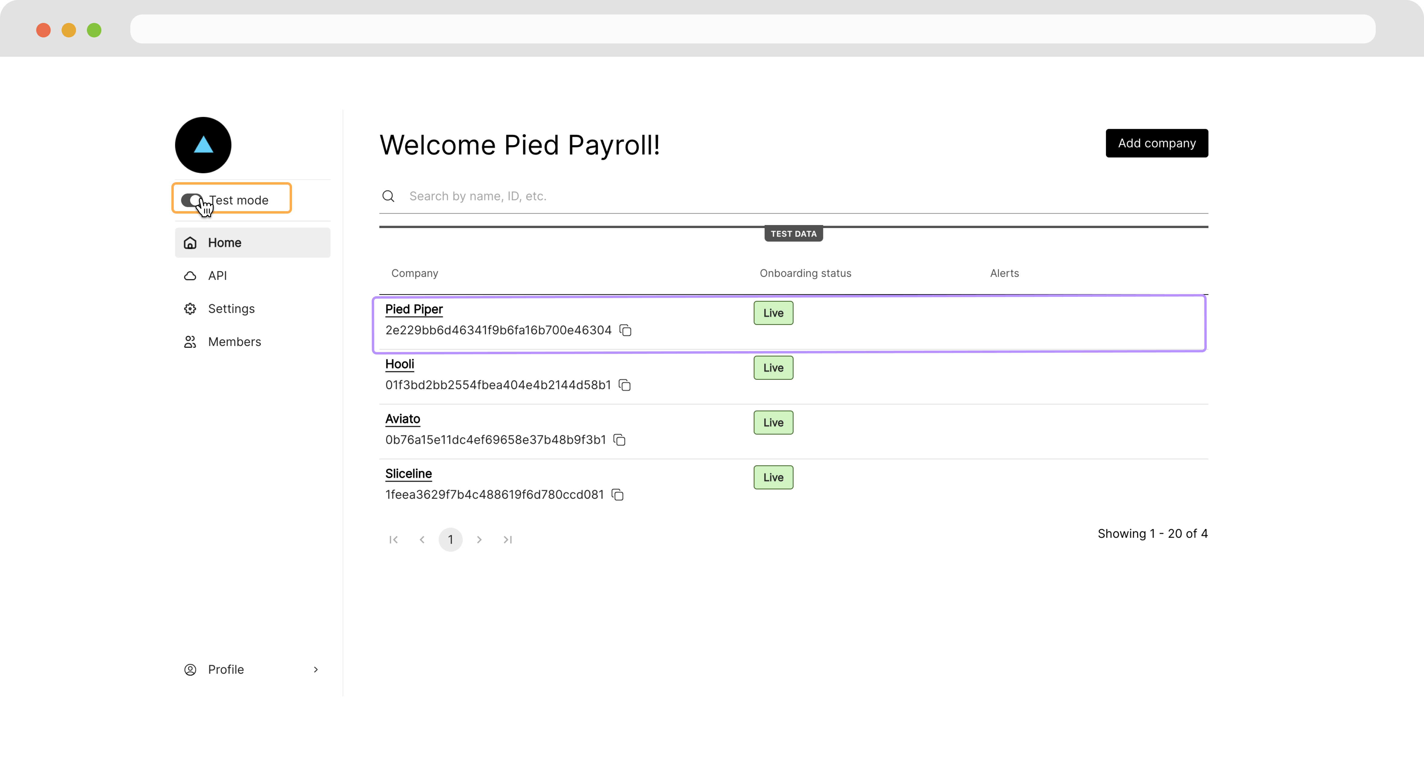 Zeal Partner Dashboard in Test Mode