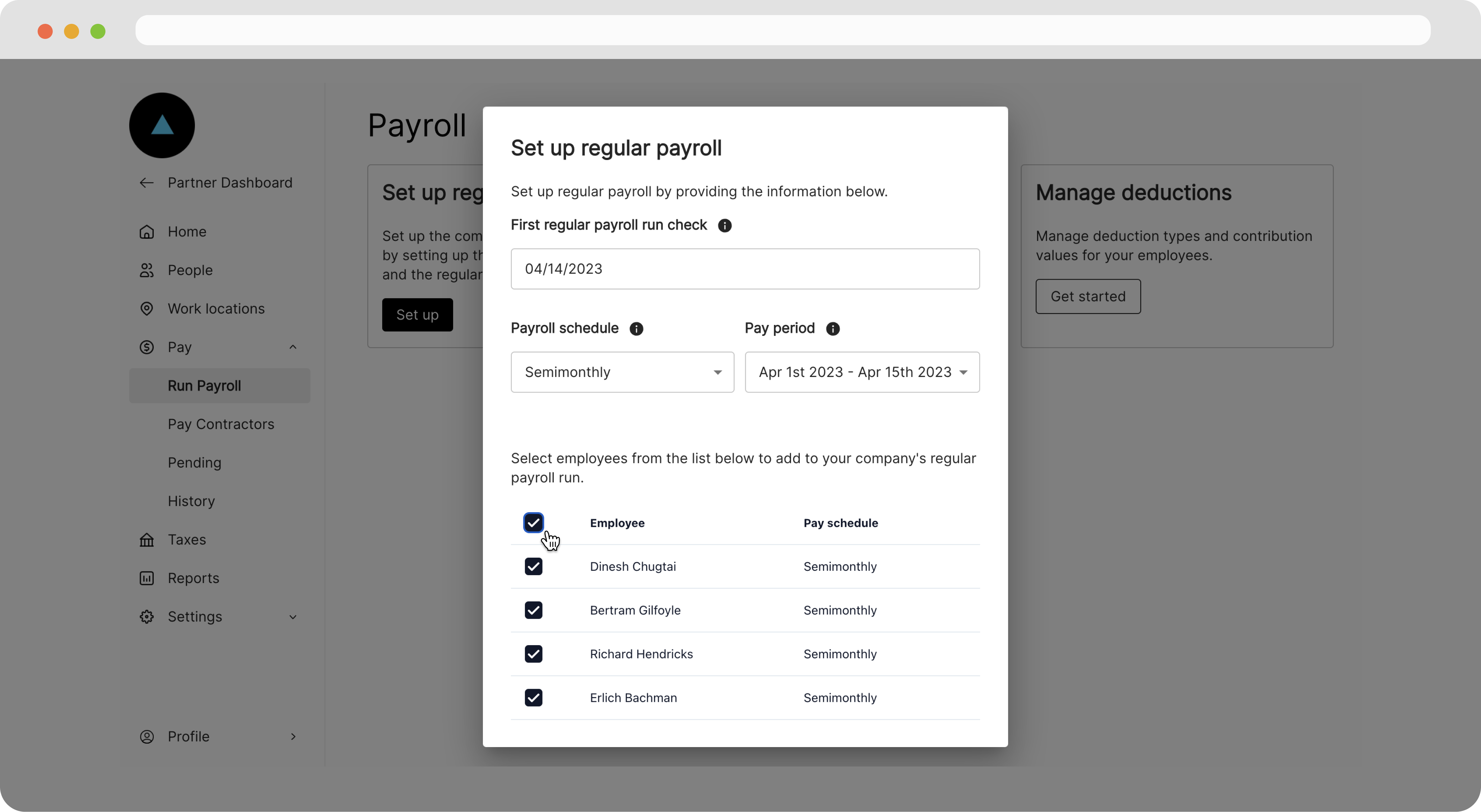 Set up payroll run