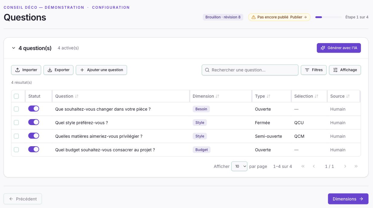Configuration du domaine de conseil déco