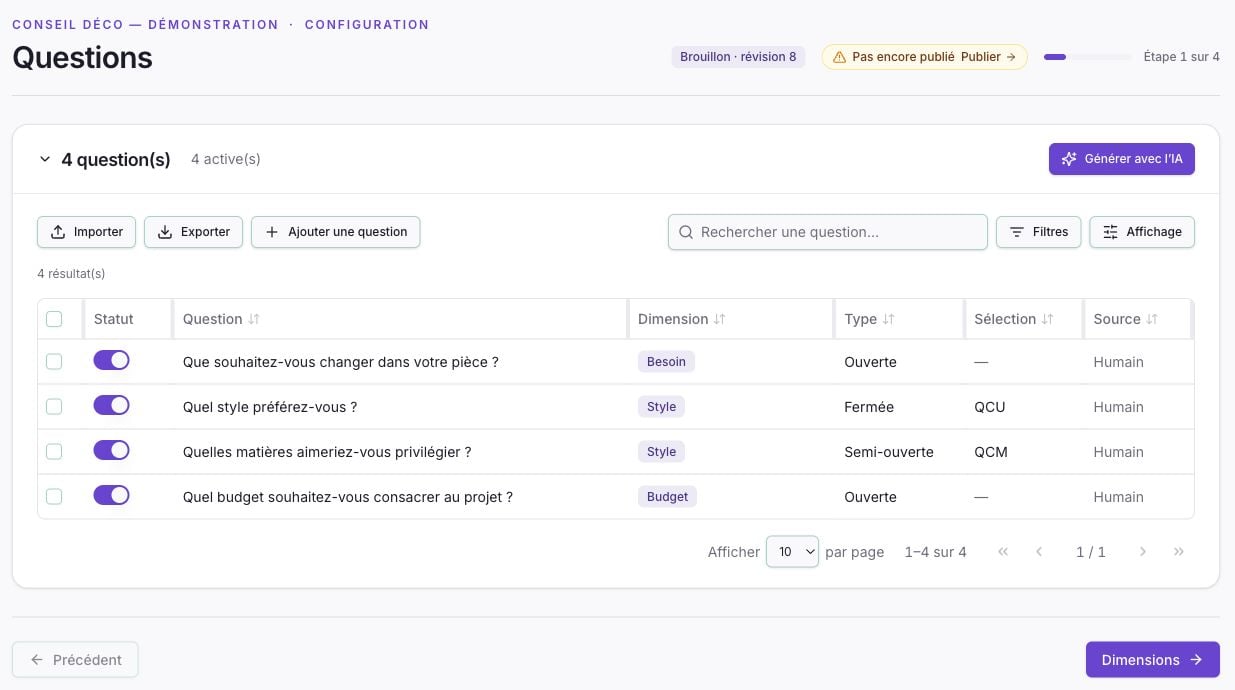 Configuration du domaine de conseil déco