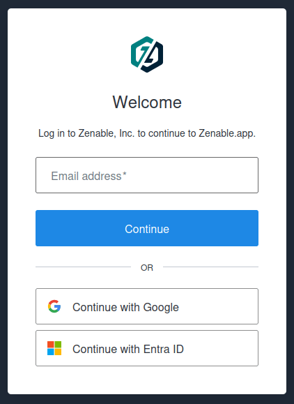 Zenable login page showing the Continue with Entra ID button