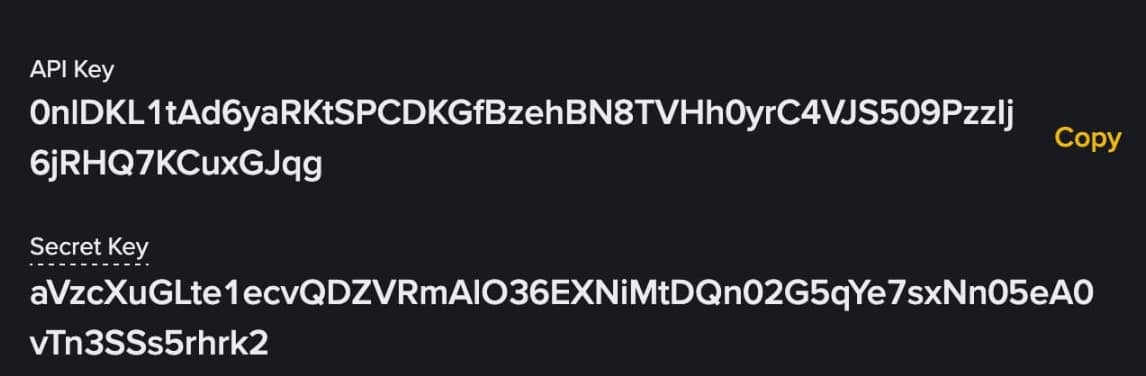 Binance Api Key and Api Secret