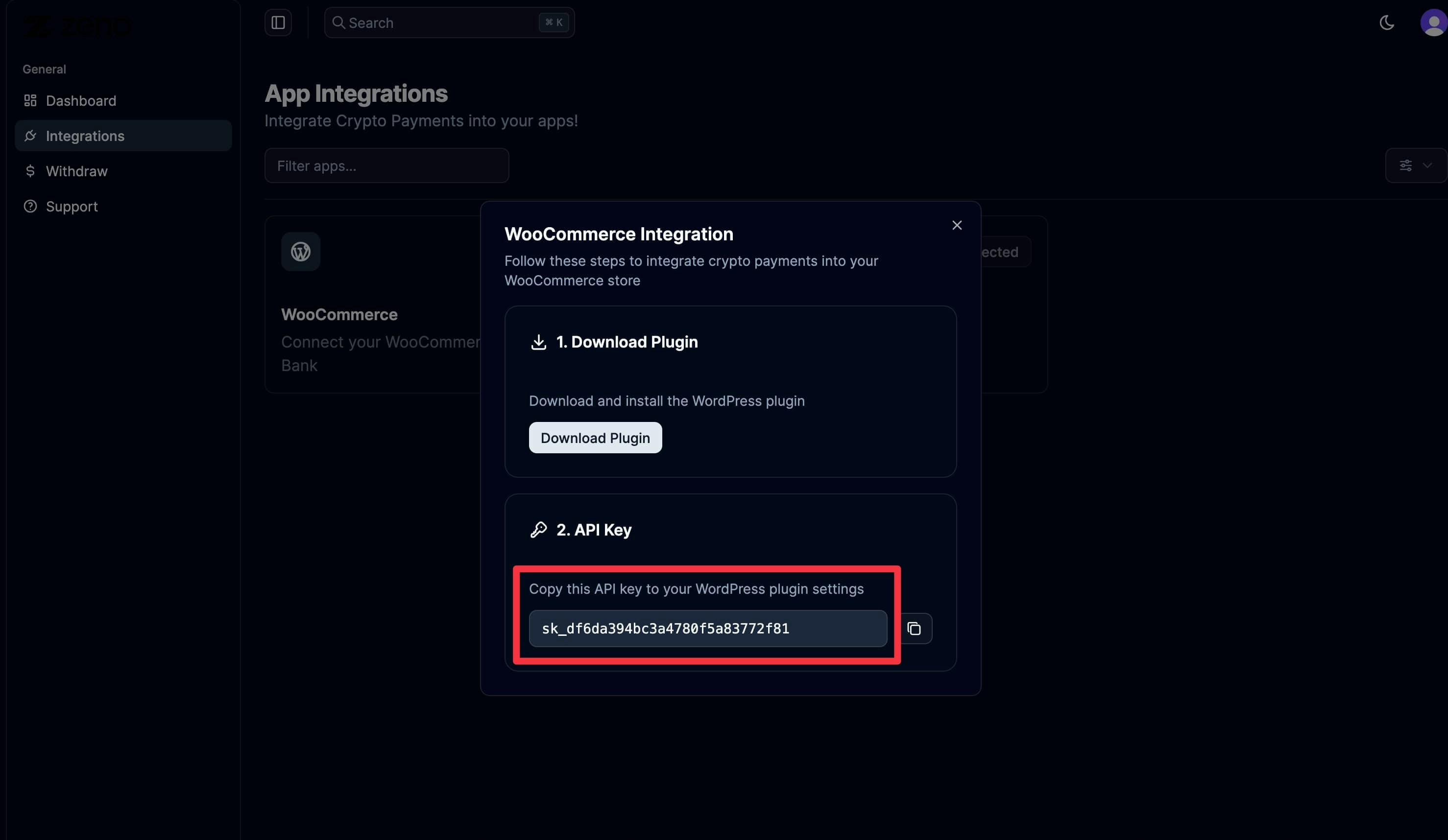 zeno bank woocommerce api key