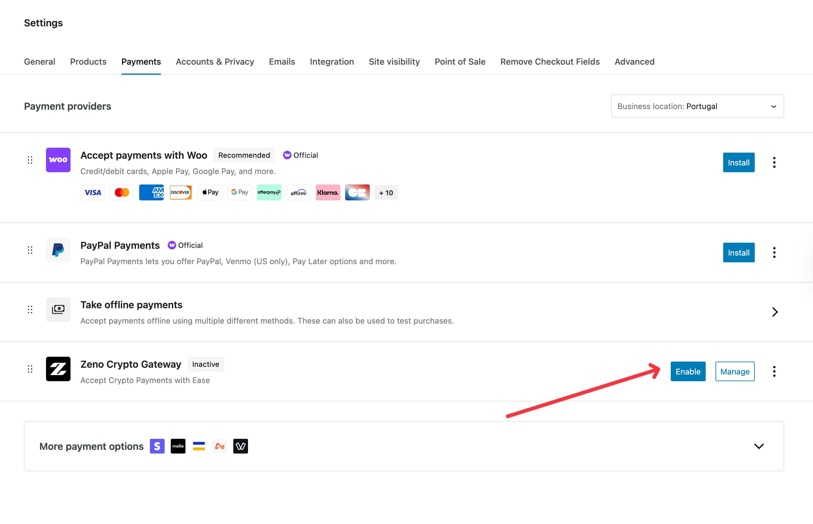 enable payment gateway