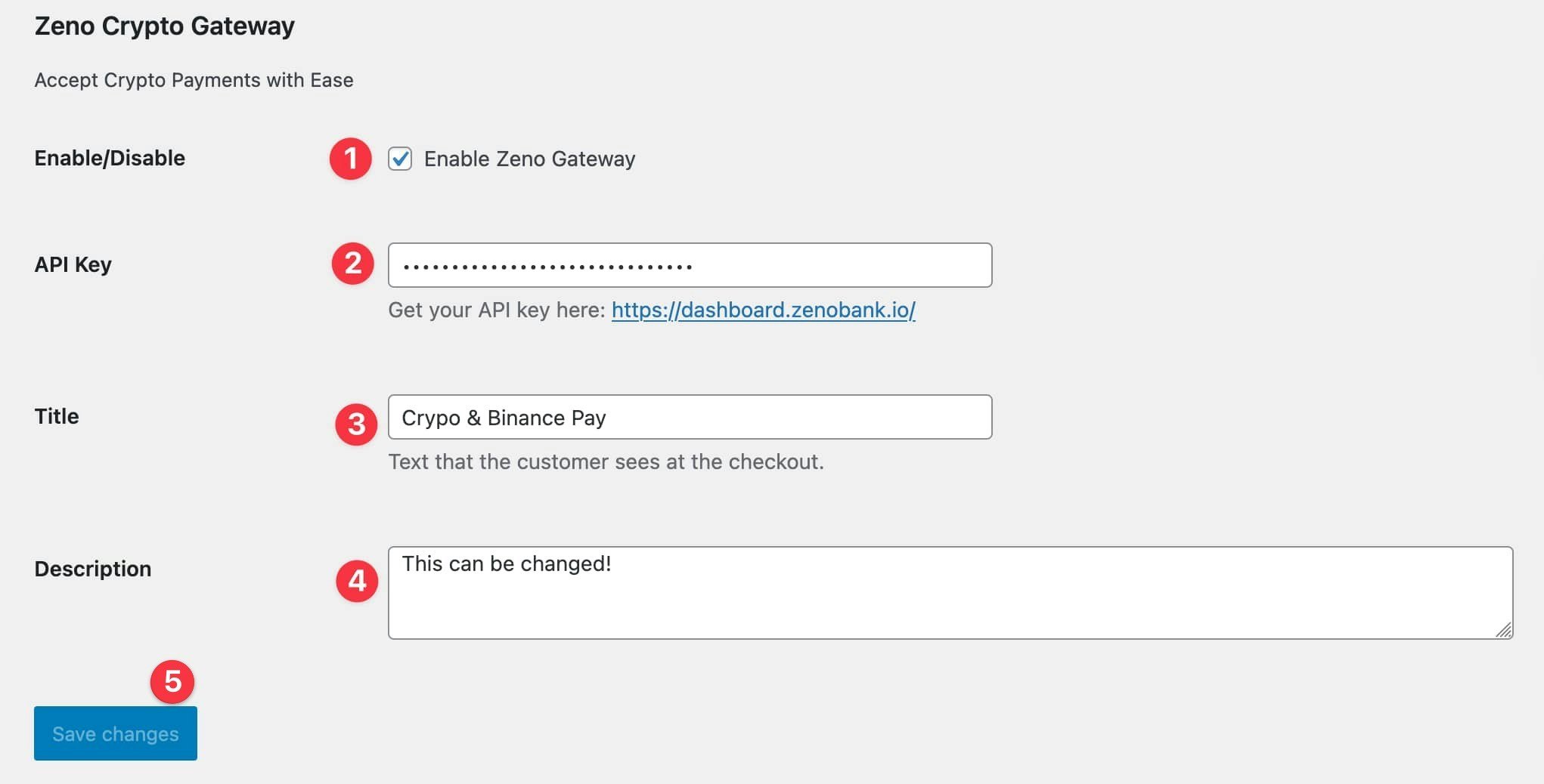 zeno bank wordpress plugin settings