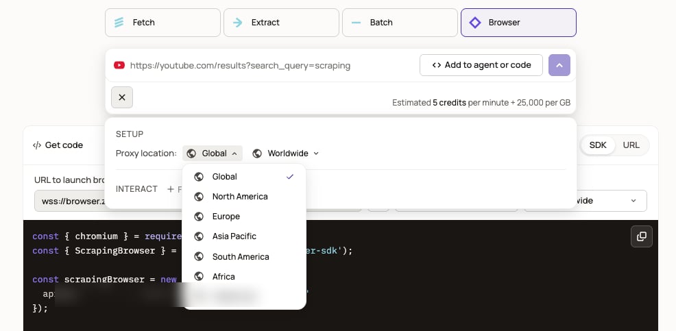 World Region Configuration Interface