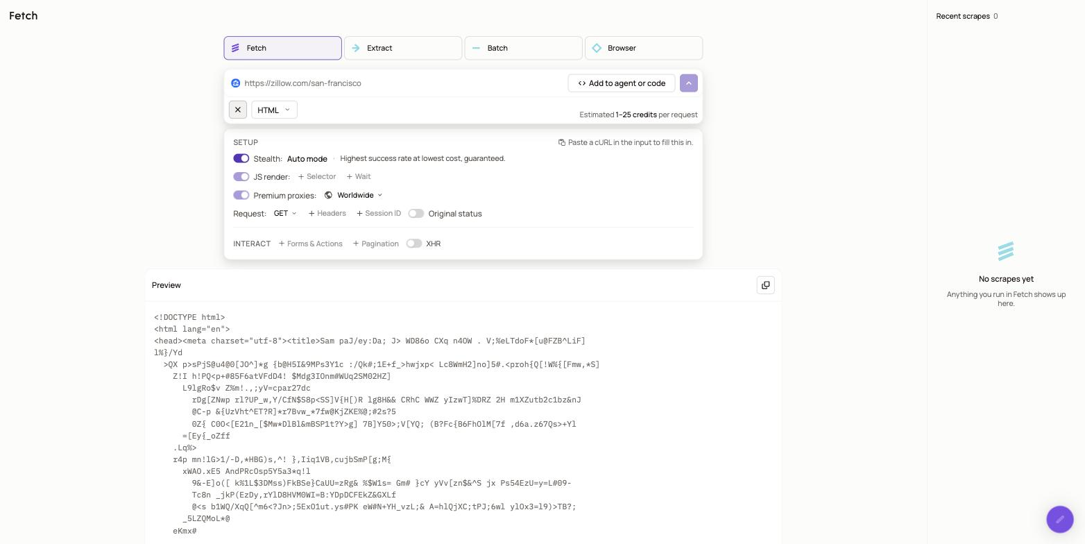 Zenrows Request Playground Custom Mode with Adaptive Stealth Mode