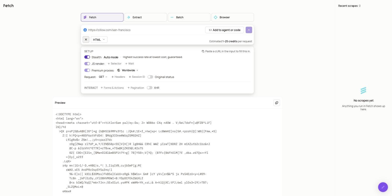 Zenrows Request Playground Custom Mode with Adaptive Stealth Mode