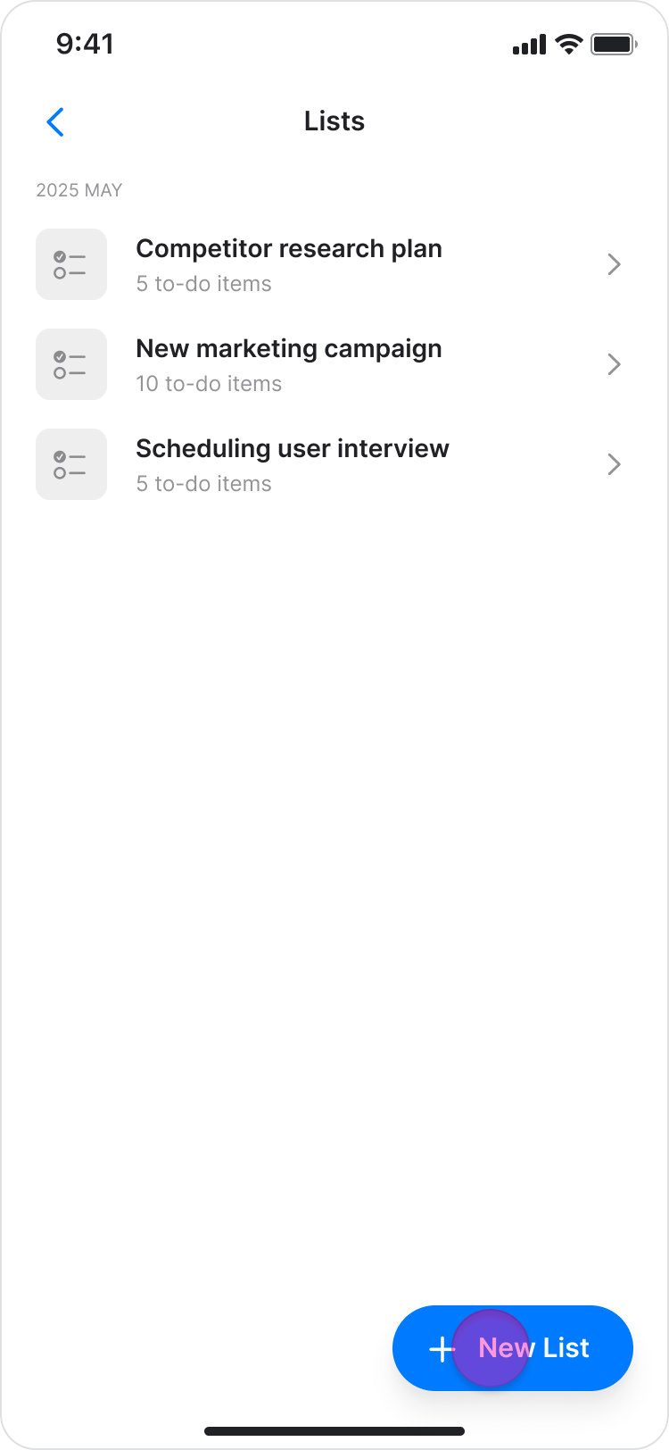 Create Lists screenshot 2