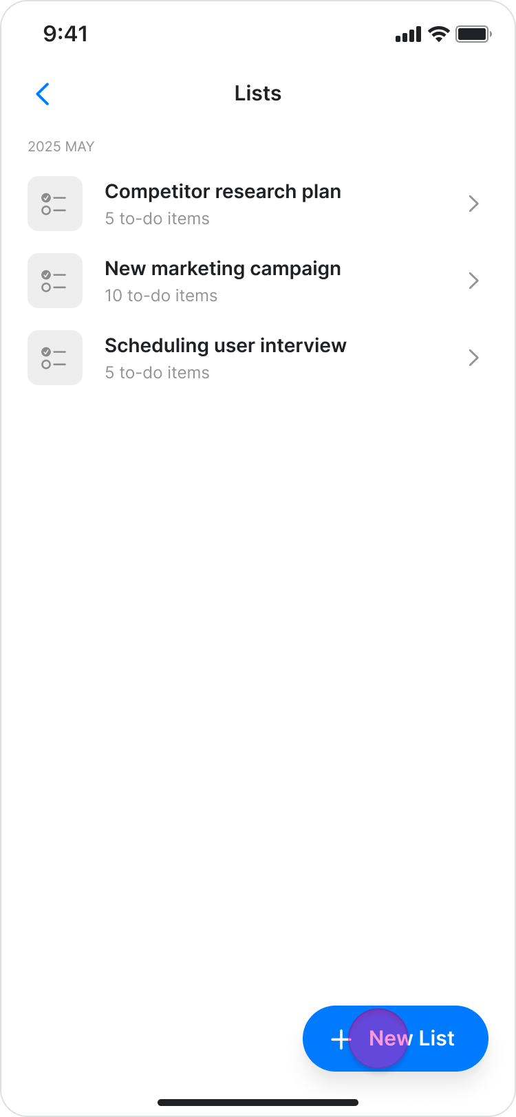 Create Lists screenshot 2