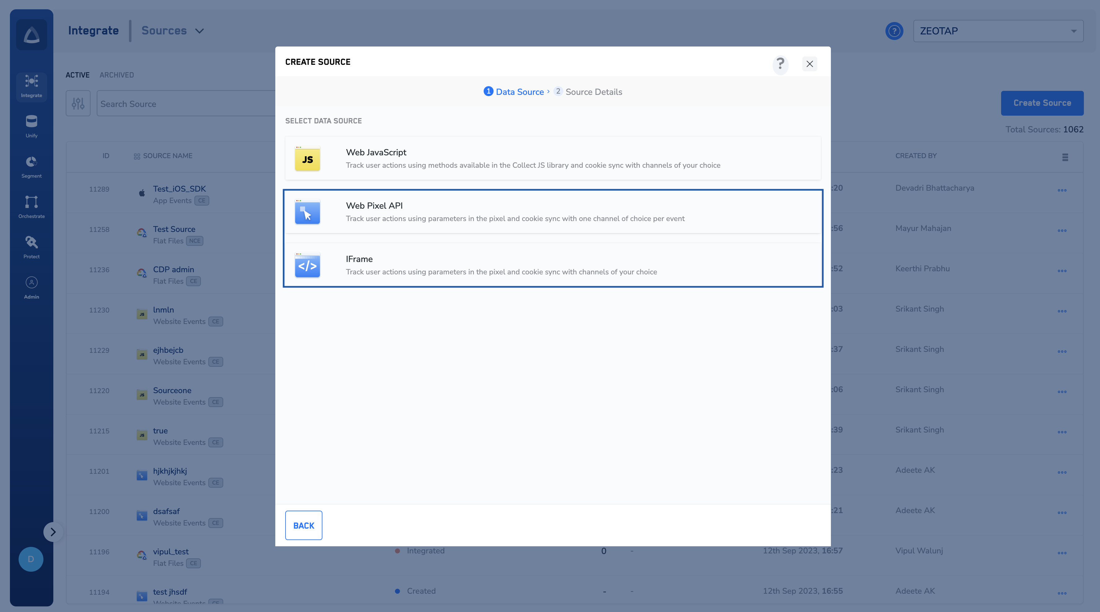 Create a Web Pixel/Web iFrame/App Pixel Source - Zeotap docs