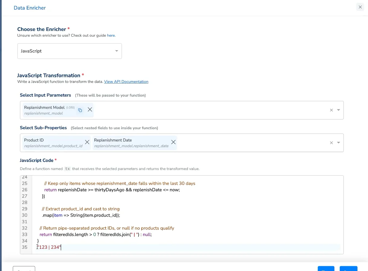 JavaScript Enricher configuration