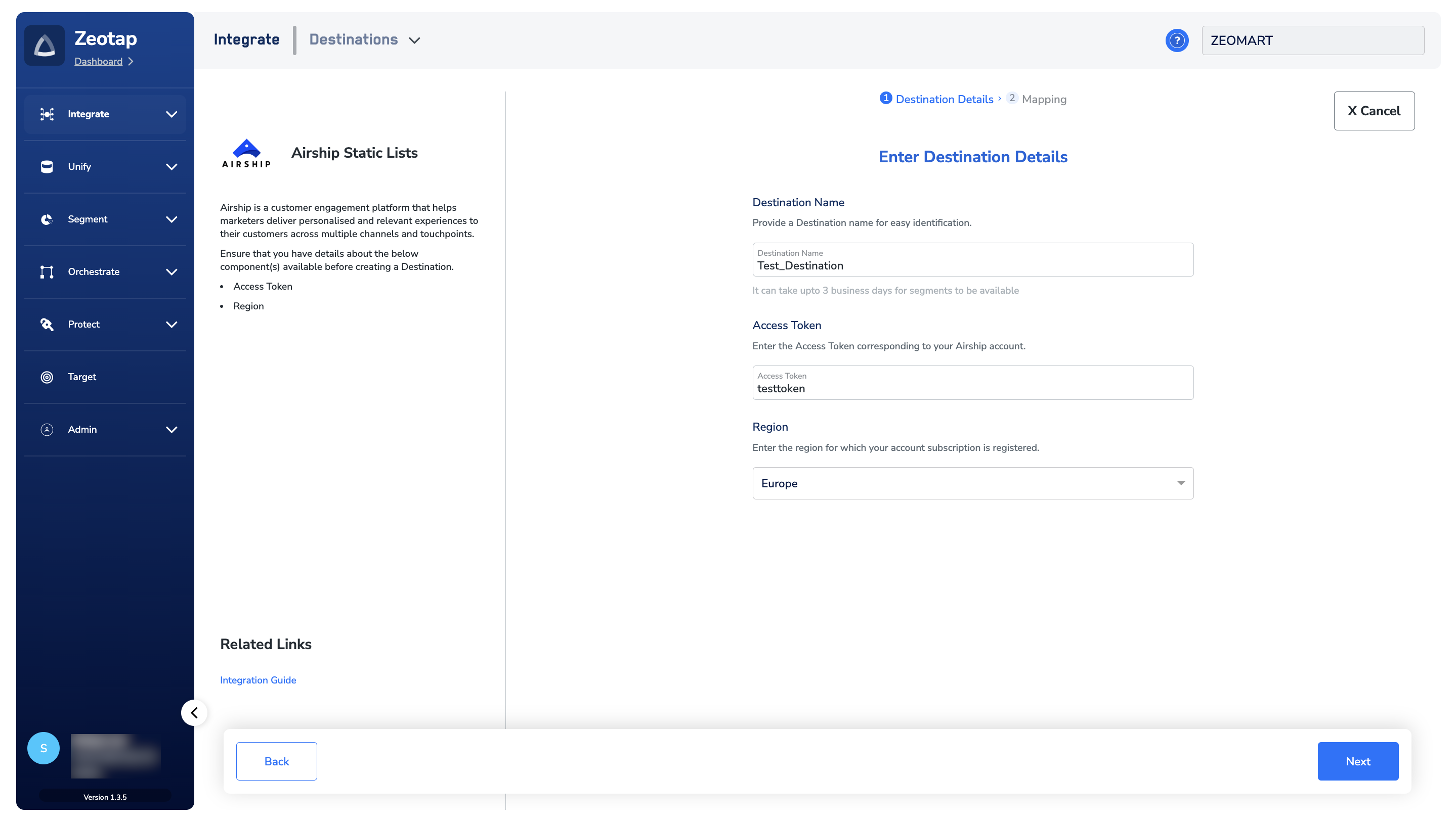 Airship Static Lists - Zeotap docs