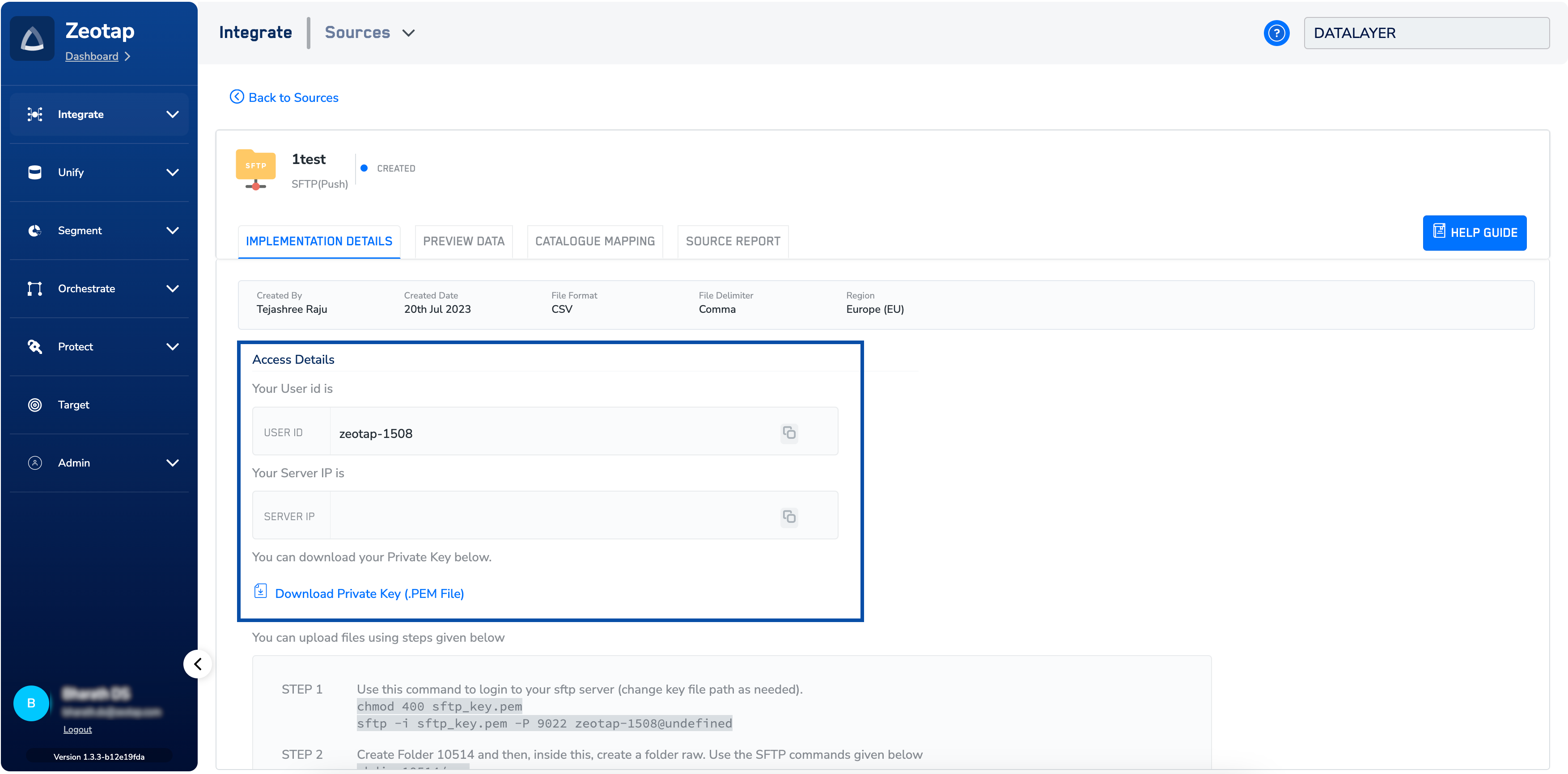Implement the SFTP (Push) Source - Zeotap docs