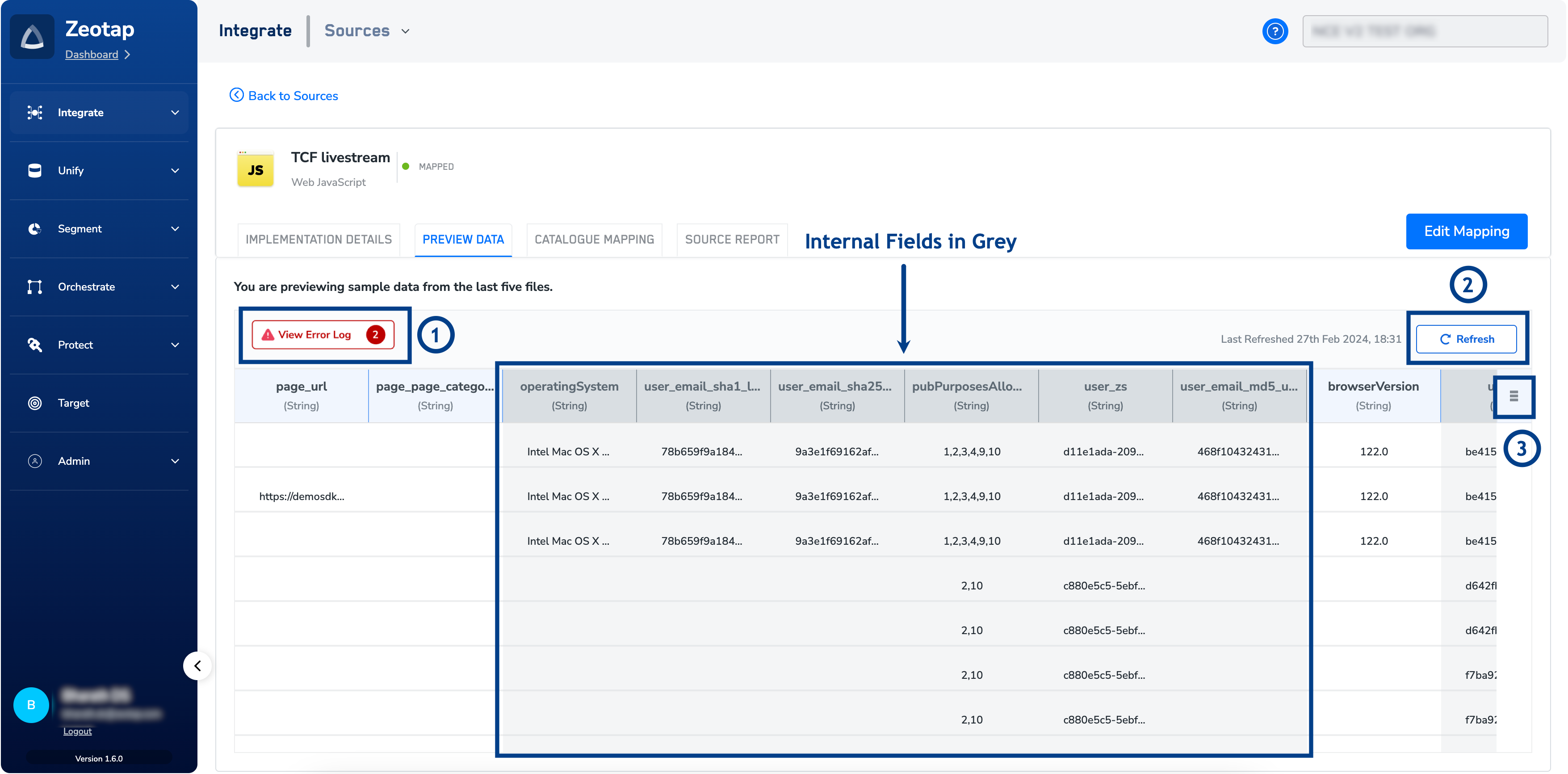 Components of the Preview Data Tab - Zeotap docs
