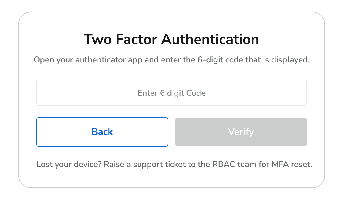 Two Factor Authentication verification screen