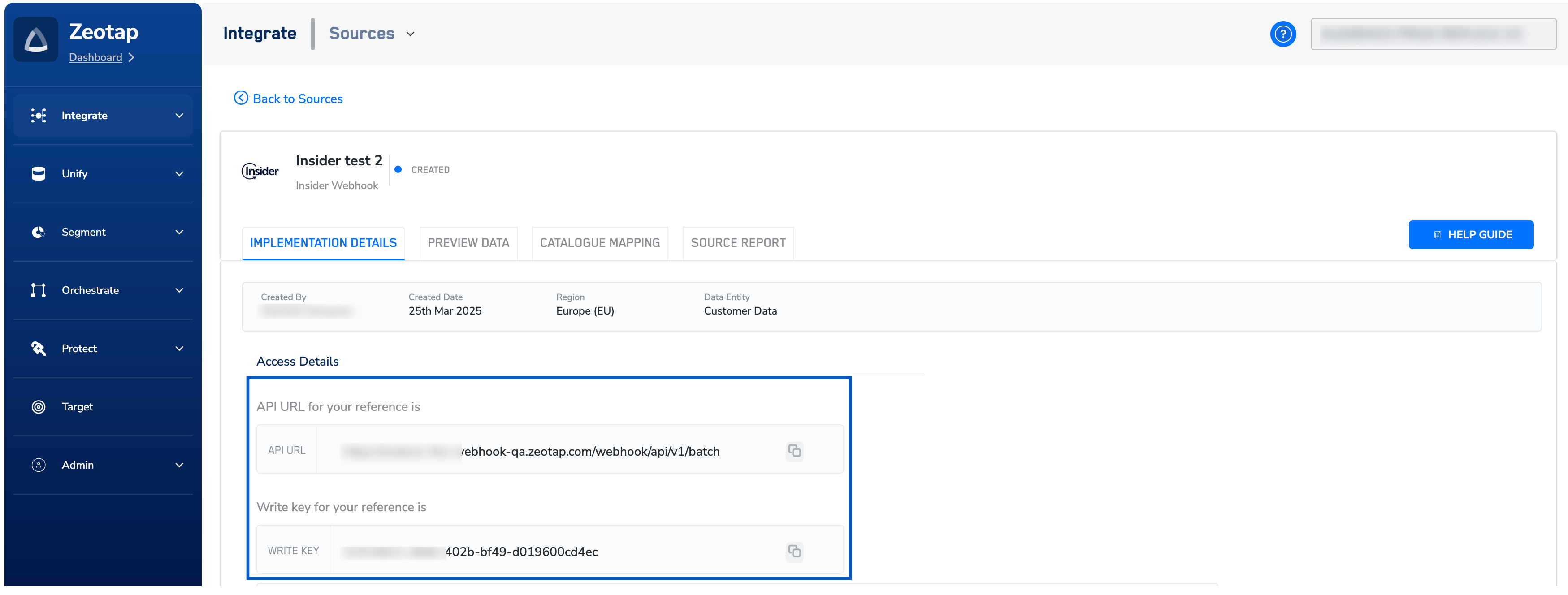 Create an Insider Source - Zeotap docs