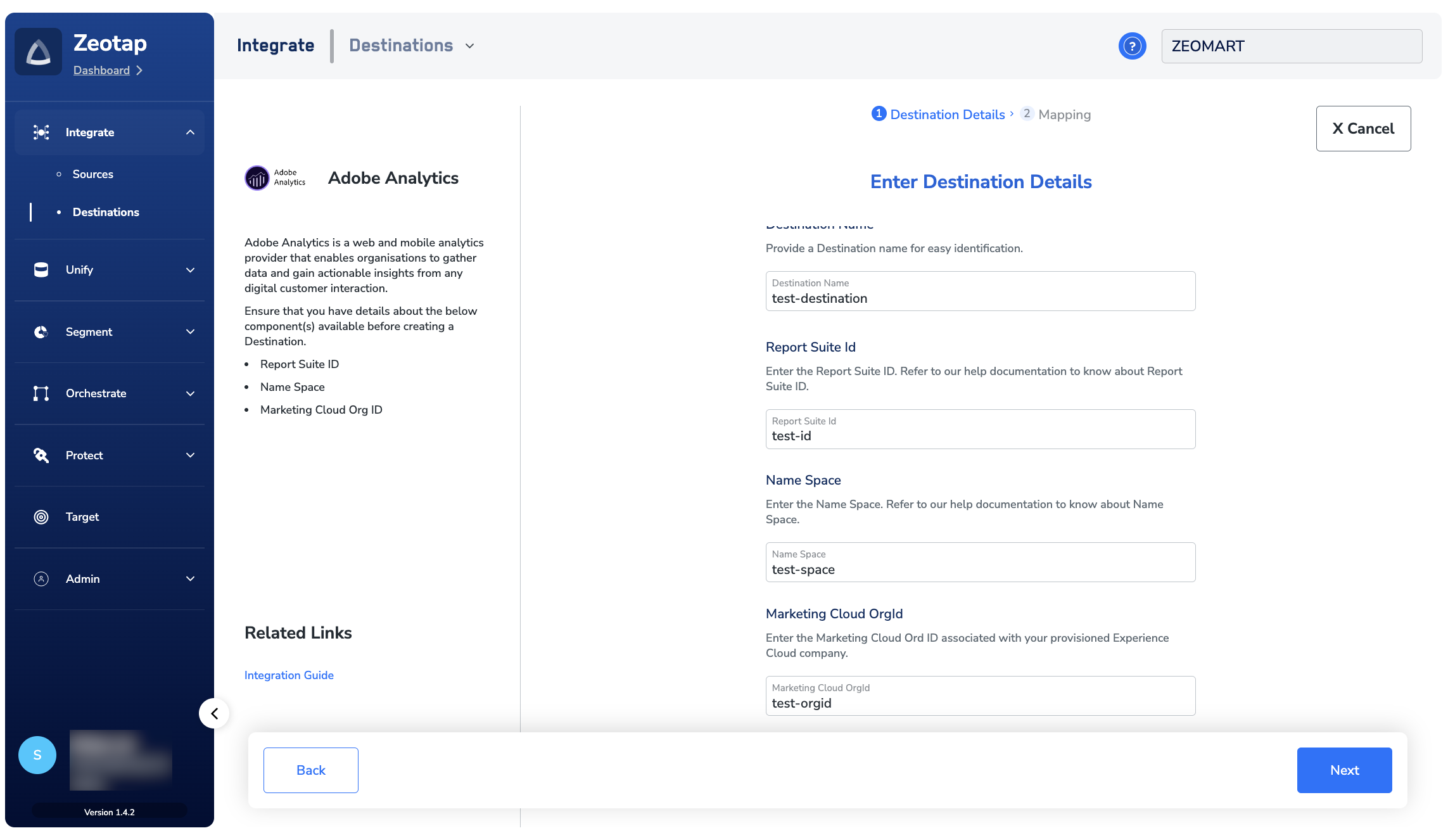 Destination configuration
