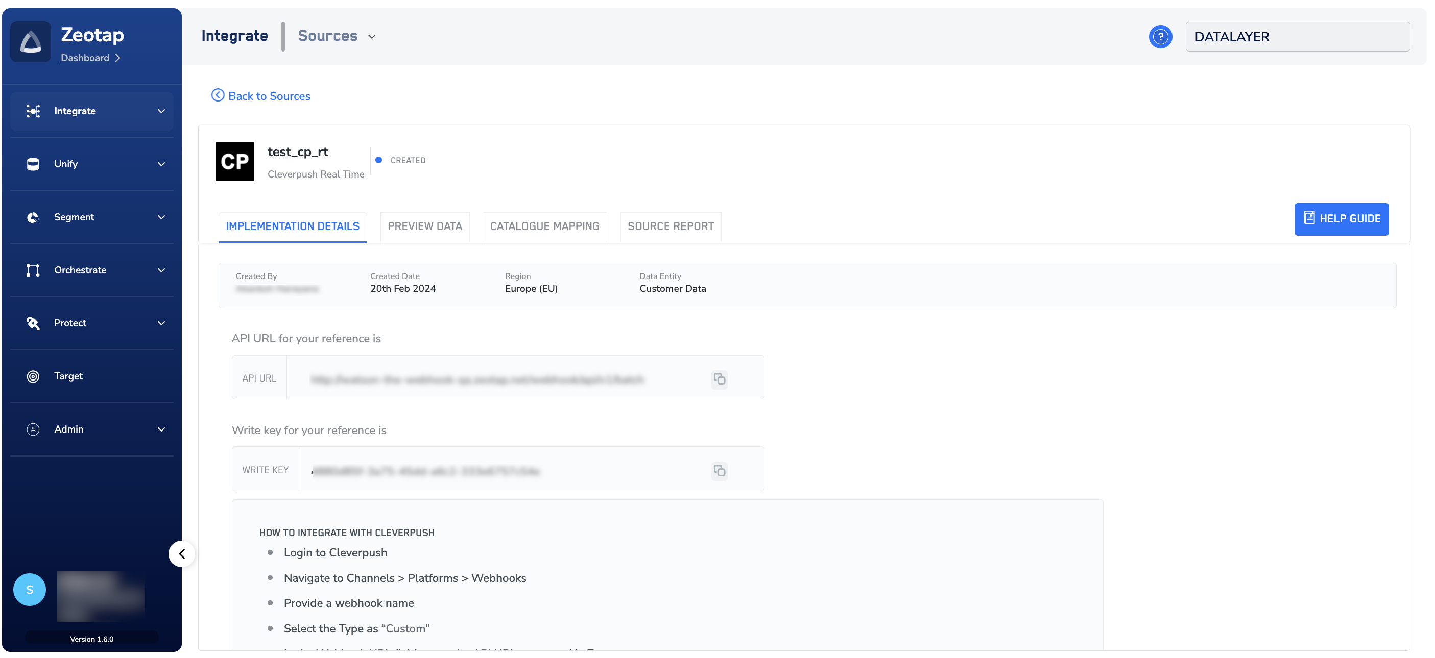 Implement a Cleverpush Real-Time Source - Zeotap docs