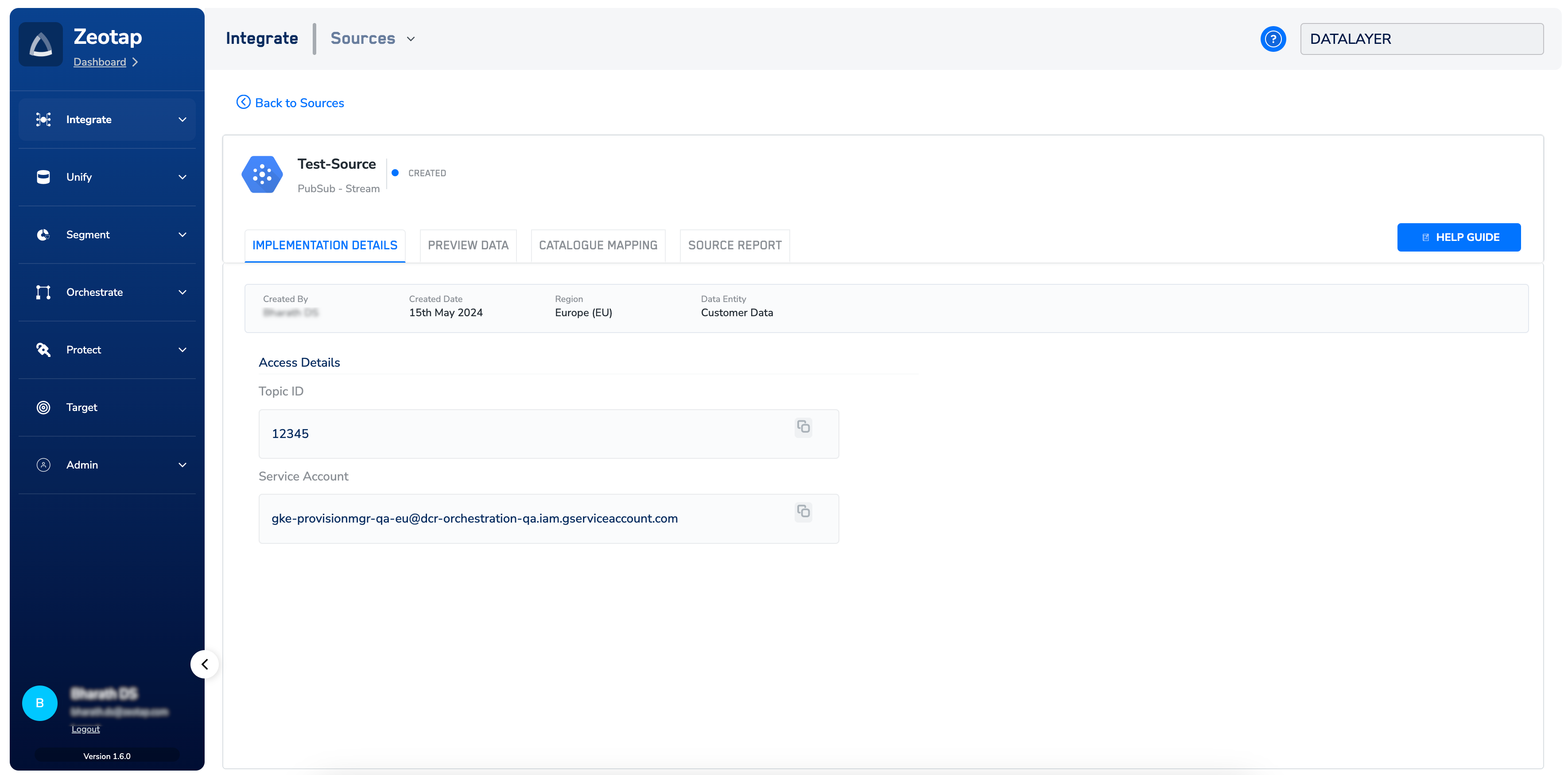 Create a Pub/Sub Stream Source - Zeotap docs