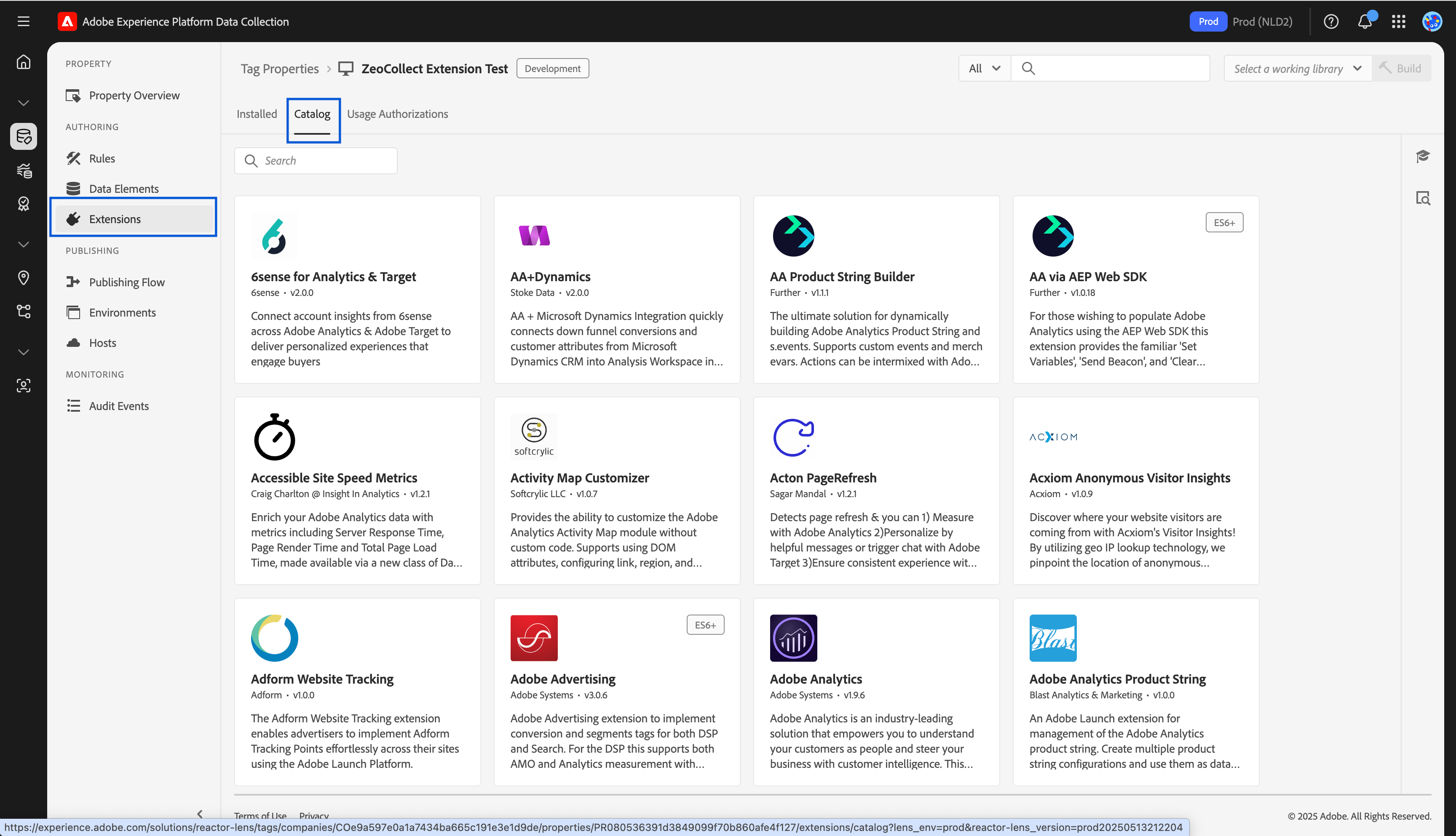 Extensions Catalog Tab