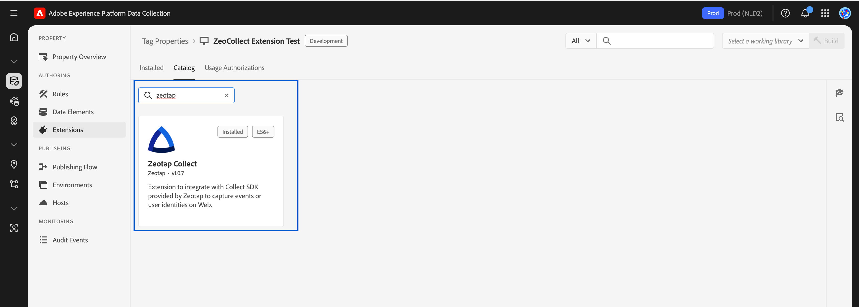 Zeotap Extension in Catalog
