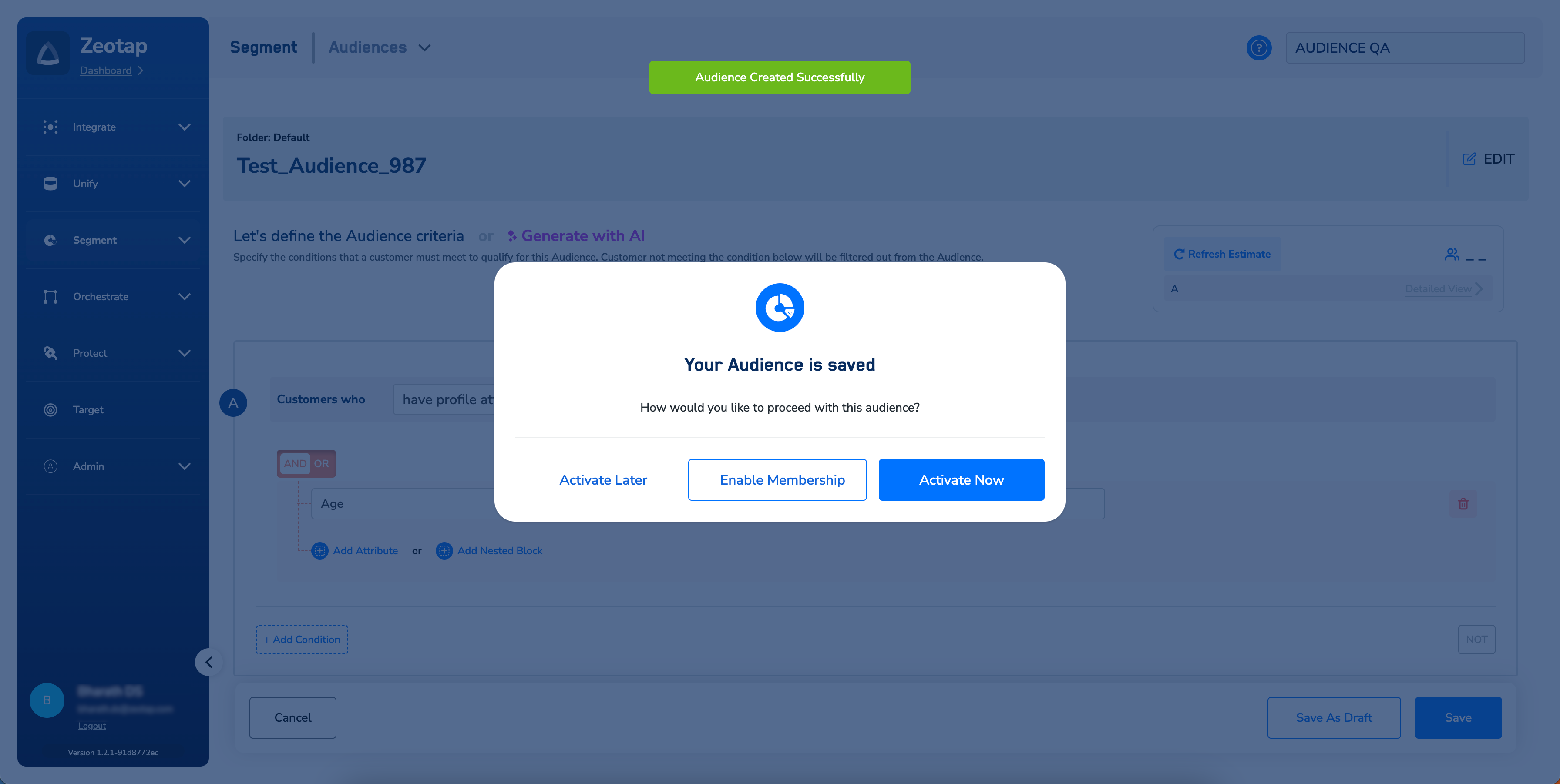 Activate Audience on Destinations - Zeotap docs