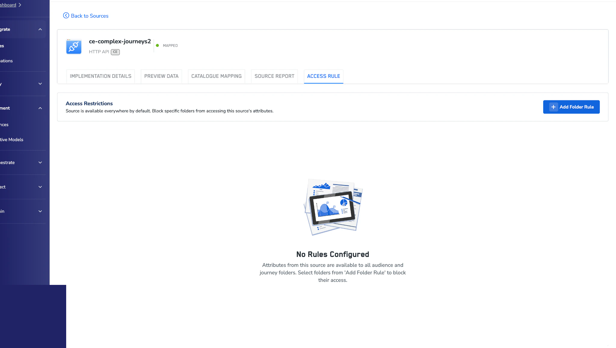 Source Access Rule tab showing the No Rules Configured empty state.