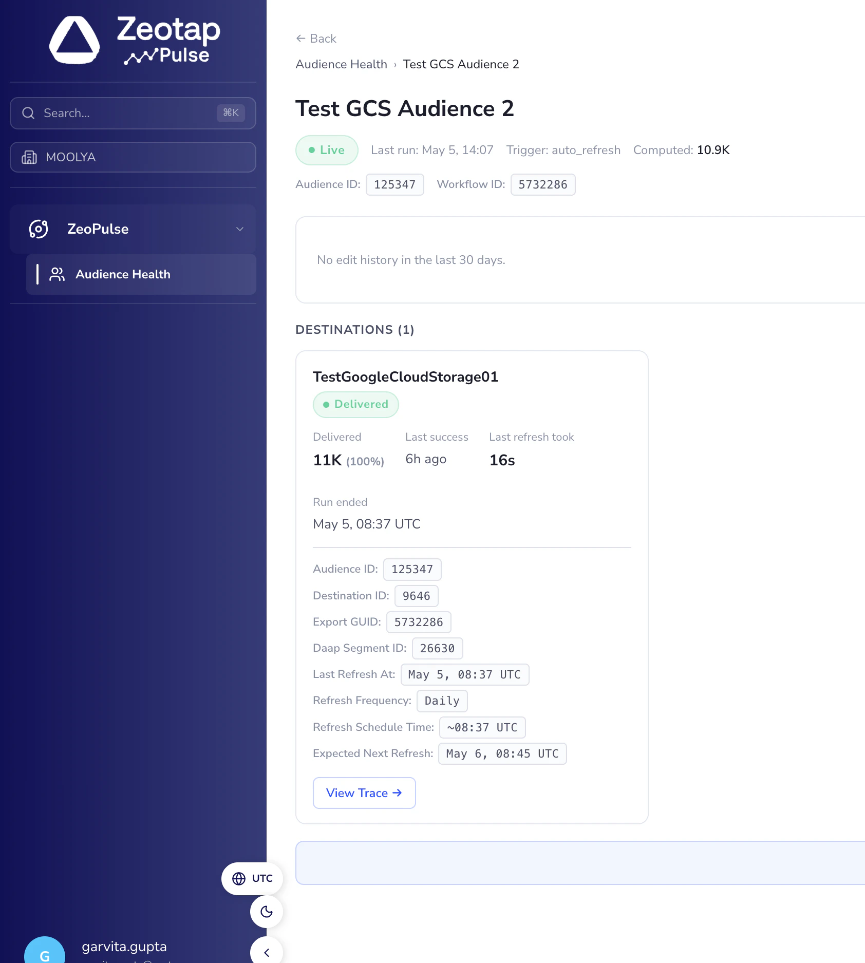 Observability Hub Audience Detail page.
