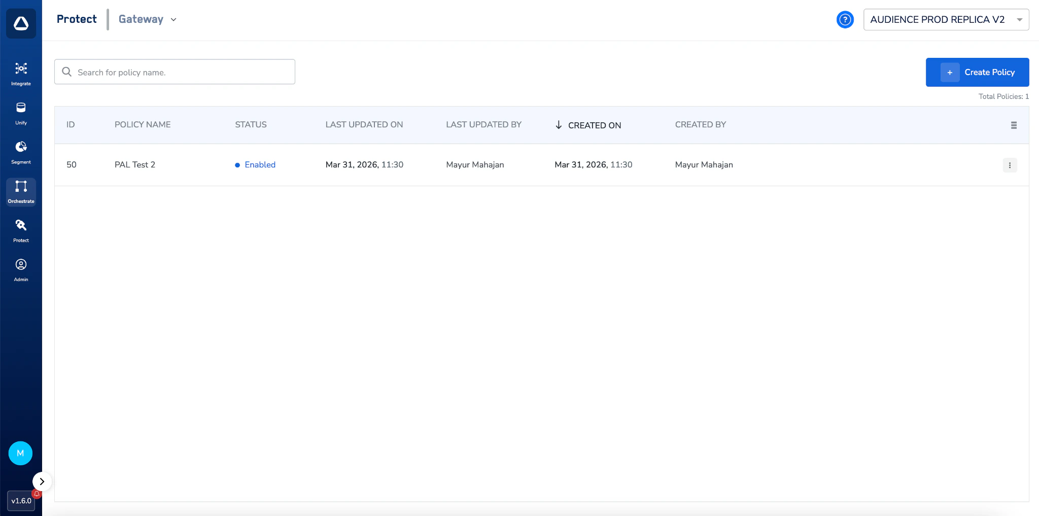 Gateway policy list dashboard