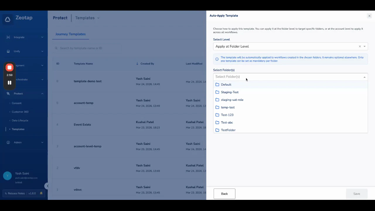 Templates listing showing a template in Created status