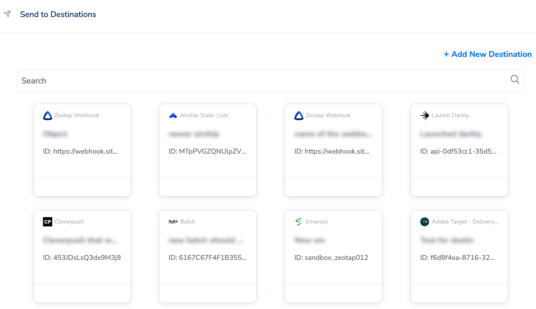 Destination setup window