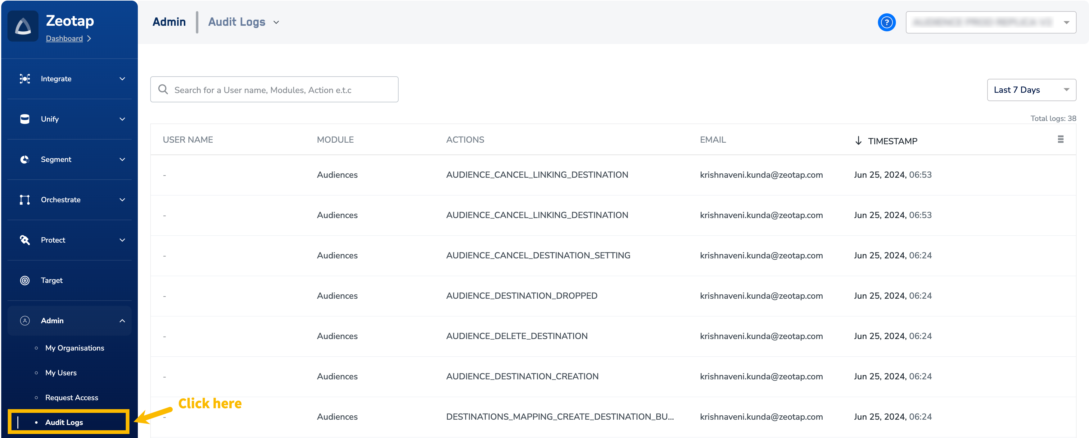 Audit Logs - Zeotap docs
