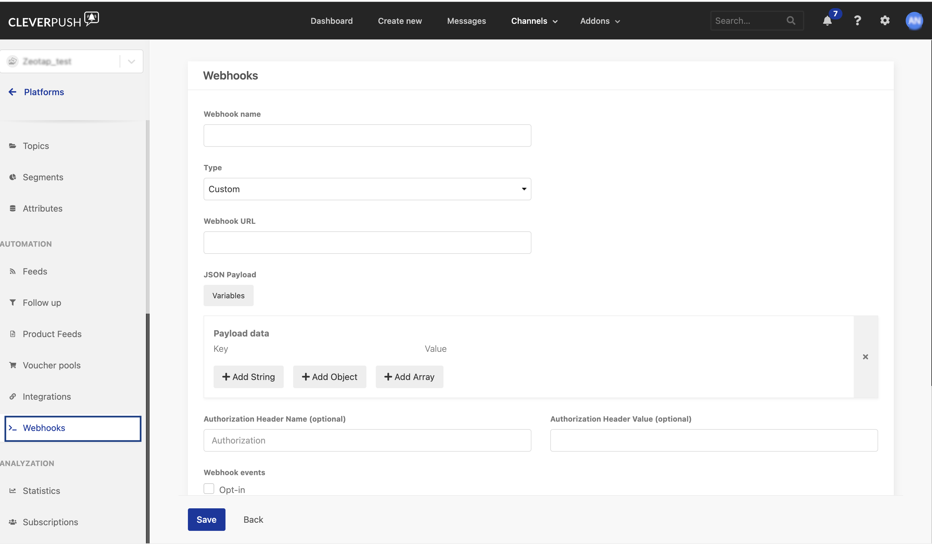 Implement a Cleverpush Real-Time Source - Zeotap docs