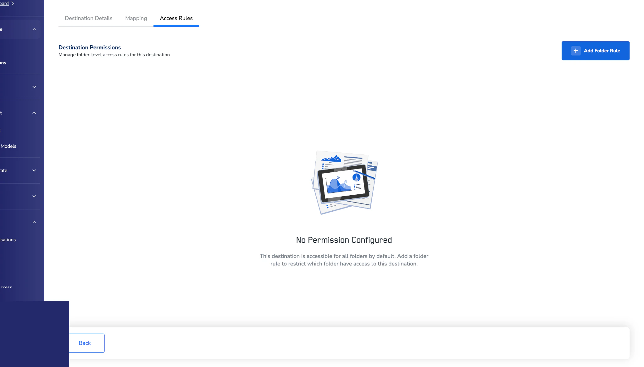 Destination Access Rule tab showing the No Permission Configured empty state.