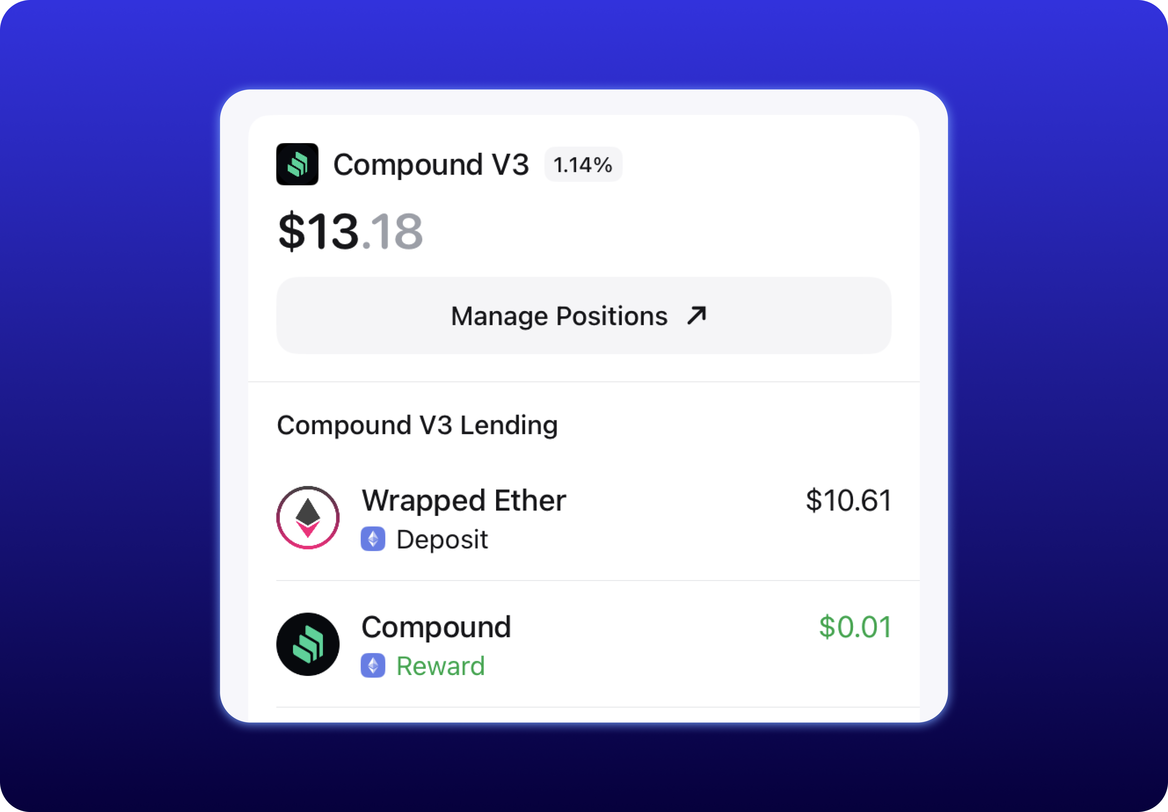 Zerion DeFi positions view