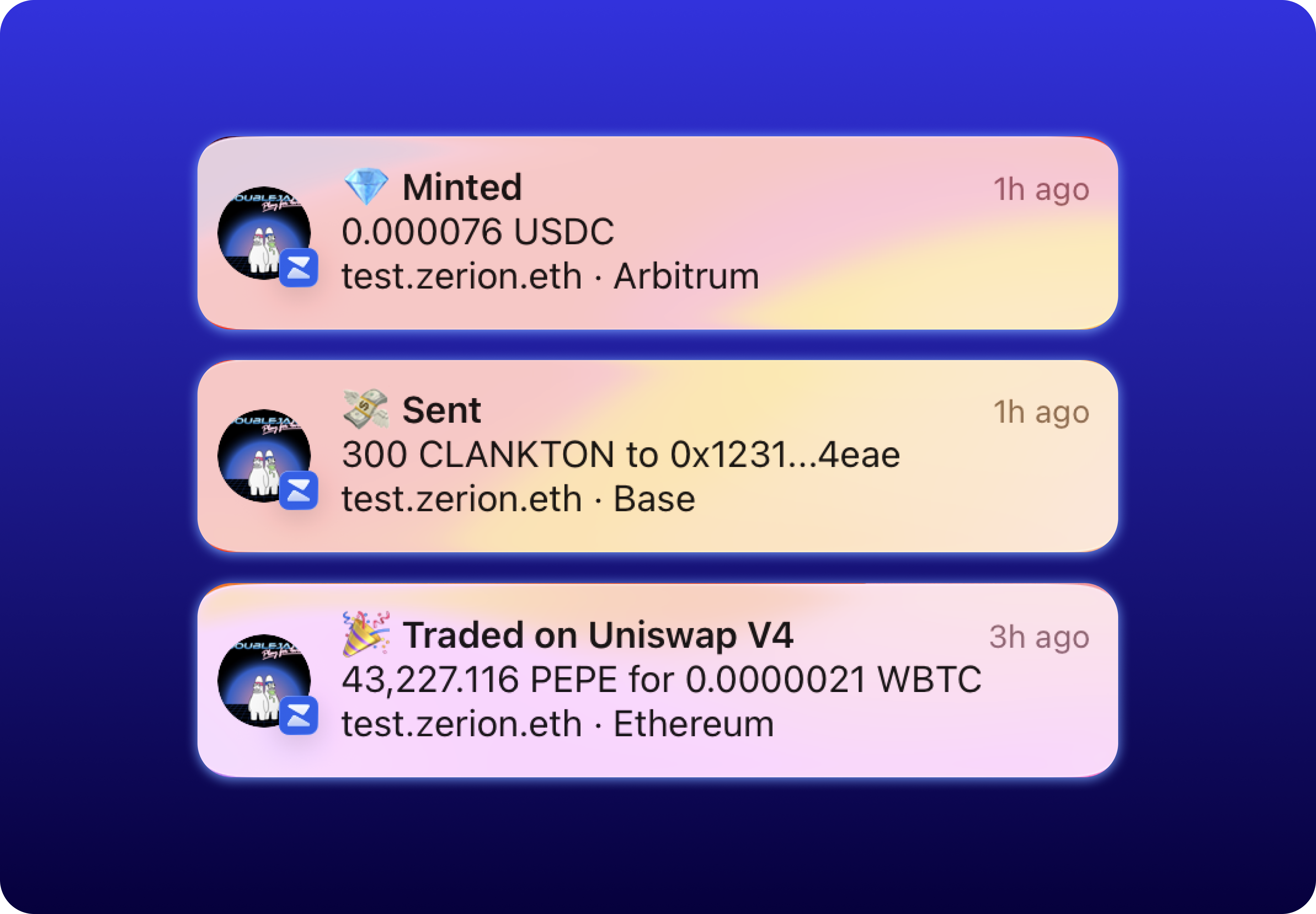 Zerion real-time alerts view
