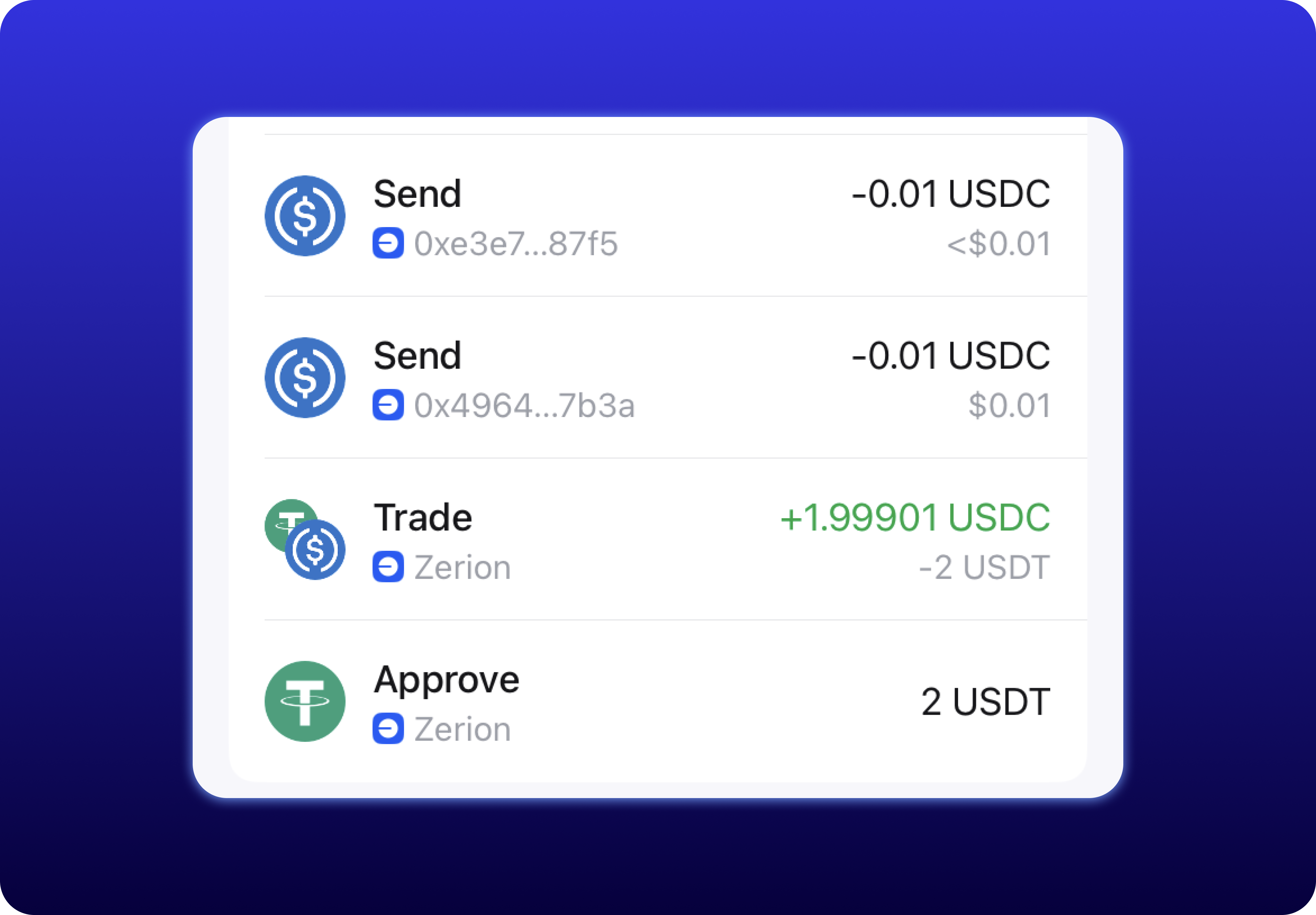 Zerion transaction history view