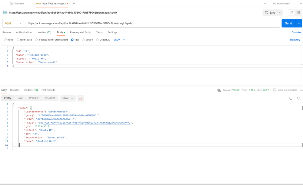 Postman API response