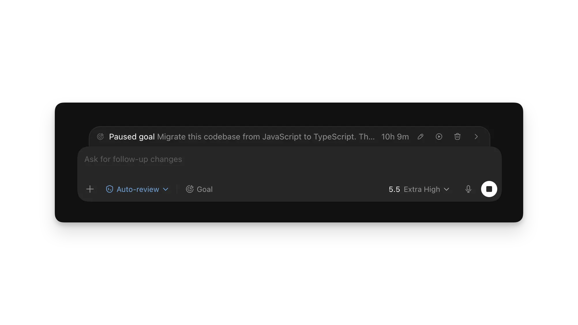 ZeroTwo desktop app goal progress controls above the composer