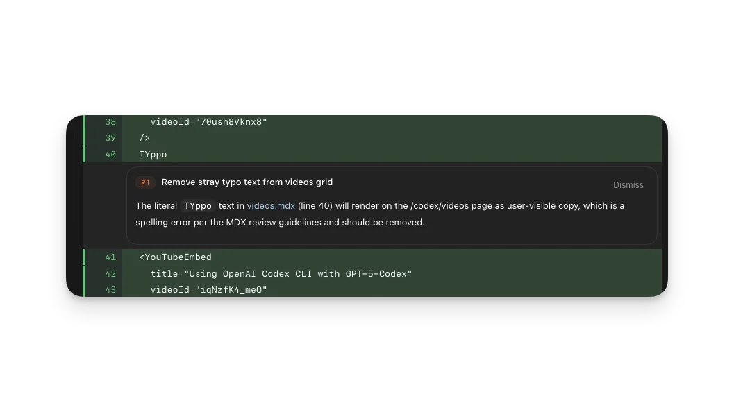 Inline code review comments displayed in the review pane