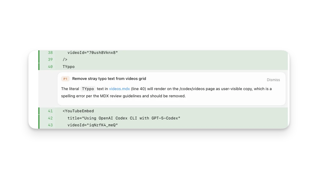 Inline code review comments displayed in the review pane