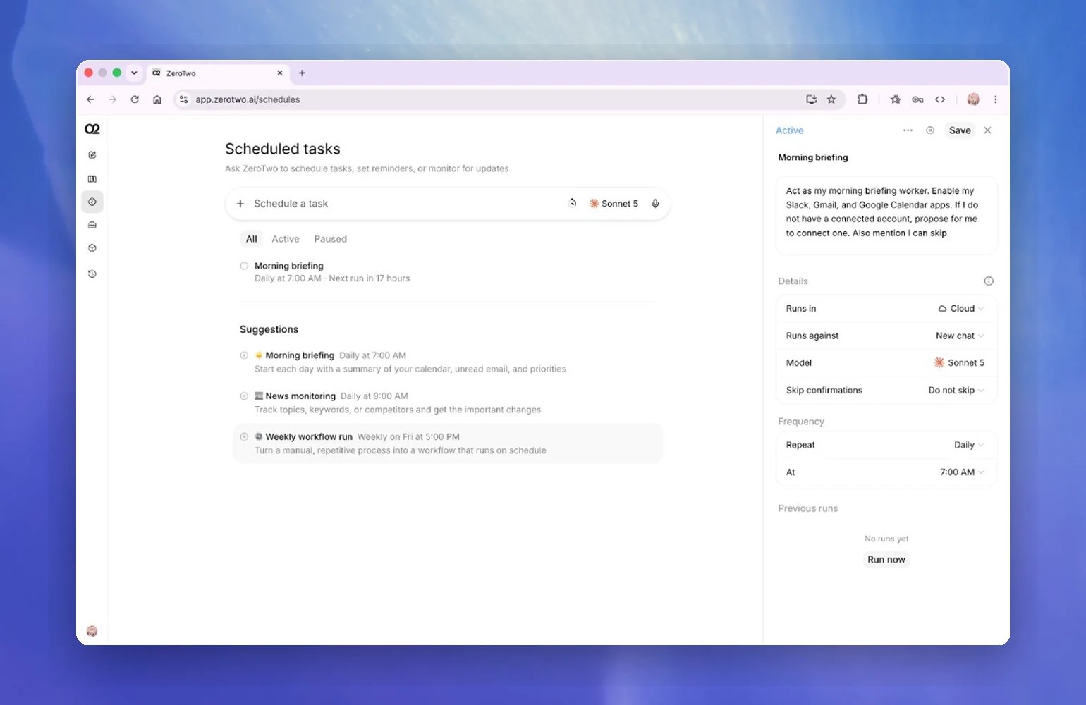 A recurring update scheduled in Work / Cowork