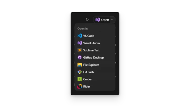 ZeroTwo desktop app settings showing the default Open In app on Windows