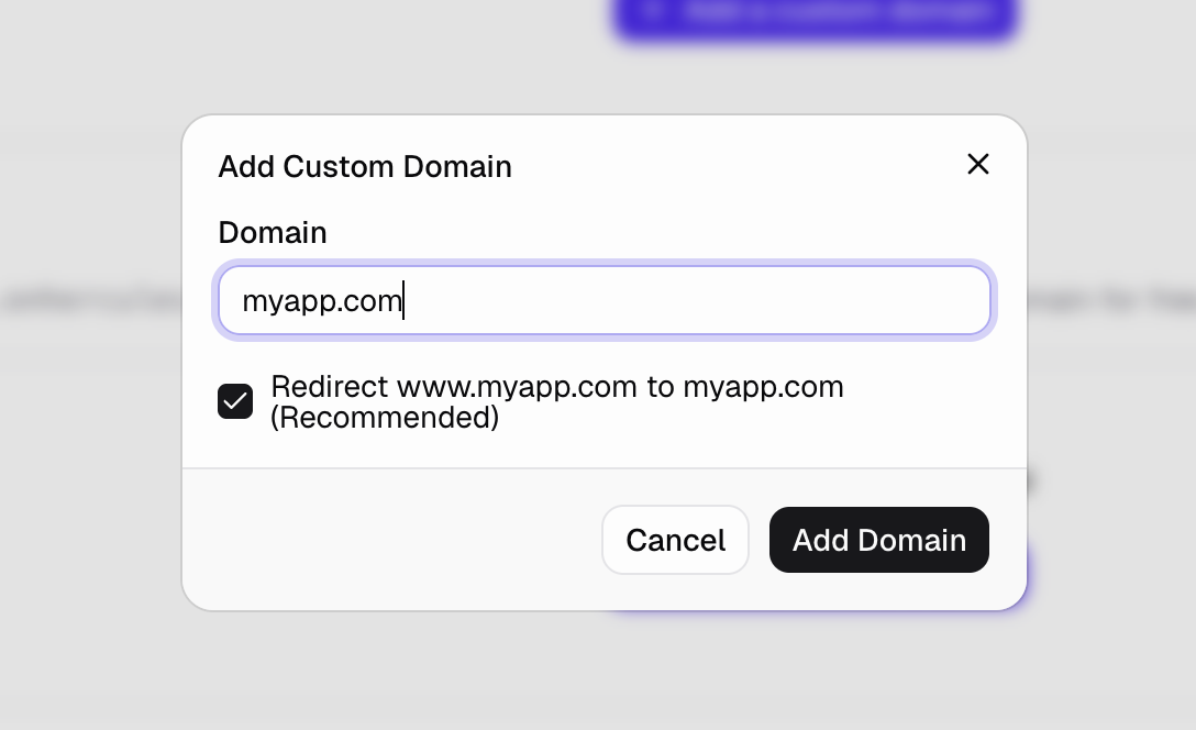Domain redirect settings