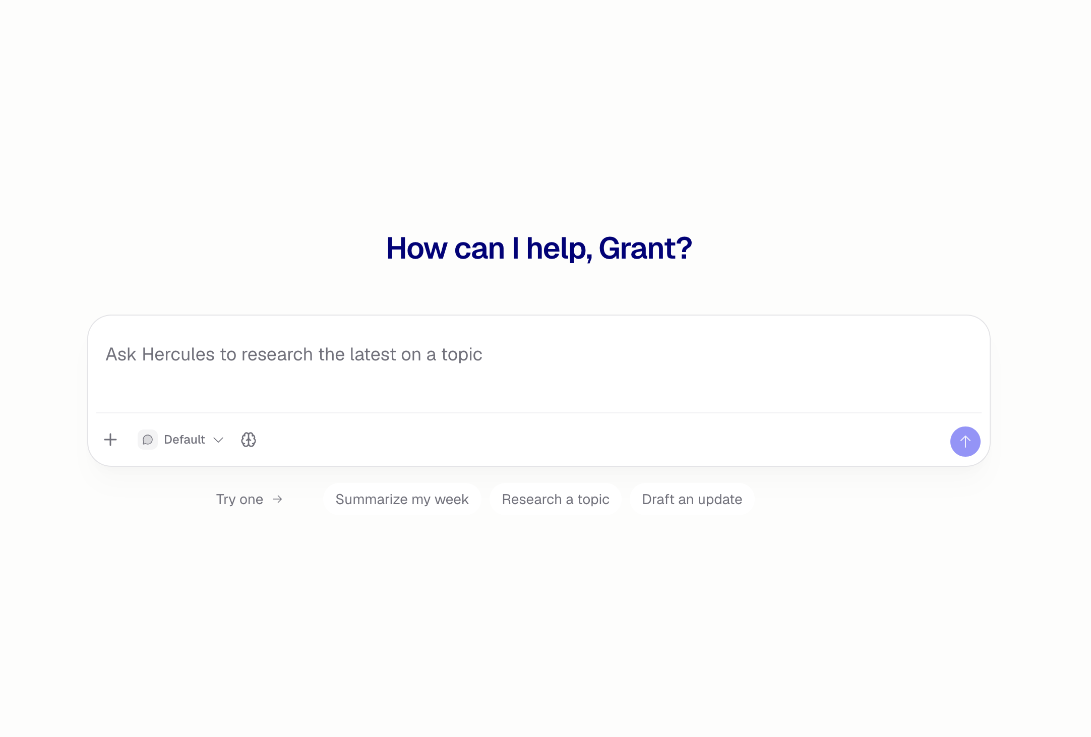 The Chat message box, with the picker set to Default and starter suggestions below it